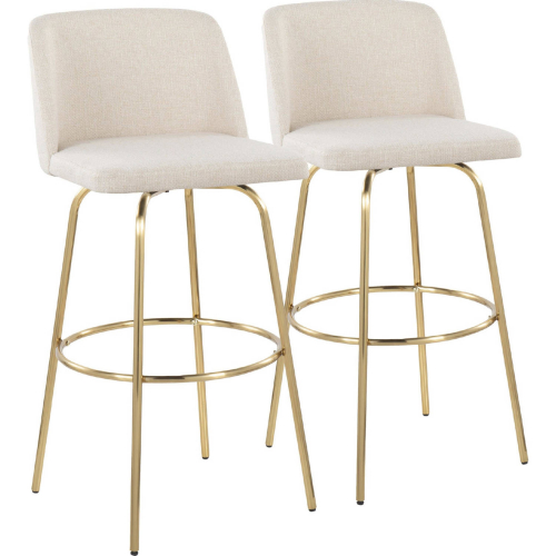Toriano 30" Swivel Bar Stool in Cream Noise Fabric & Gold with Round Footrest (Set of 2)